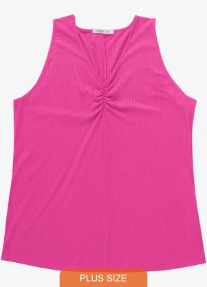 Secret Glam - Regata Plus Size em Ribana Canelada Rosa - SECRET GLAM