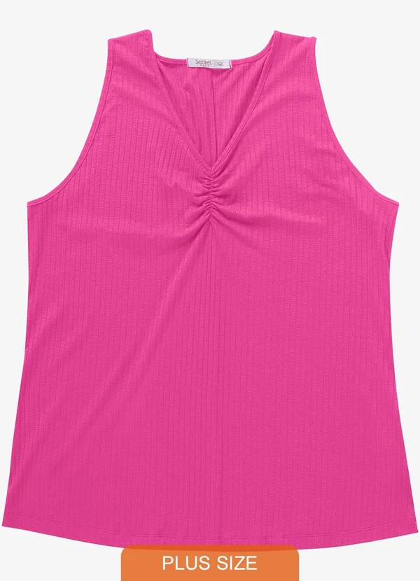 Secret Glam - Regata Plus Size em Ribana Canelada Rosa