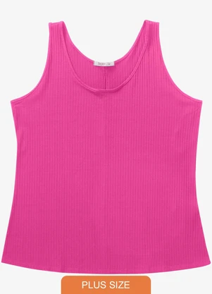 Secret Glam - Regata Plus Size em Ribana Canelada Rosa - SECRET GLAM