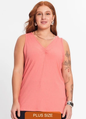 Secret Glam - Regata Plus Size em Ribana Canelada Rosa - SECRET GLAM