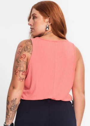 Secret Glam - Regata Plus Size em Ribana Canelada Rosa - SECRET GLAM