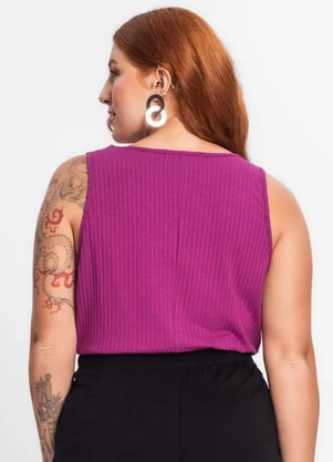 Secret Glam - Regata Plus Size em Ribana Canelada Roxo - SECRET GLAM