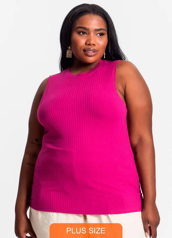 Secret Glam - Regata Plus Size em Ribana Canelada Roxo