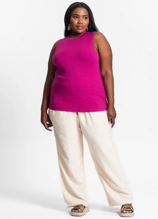 Secret Glam - Regata Plus Size em Ribana Canelada Roxo