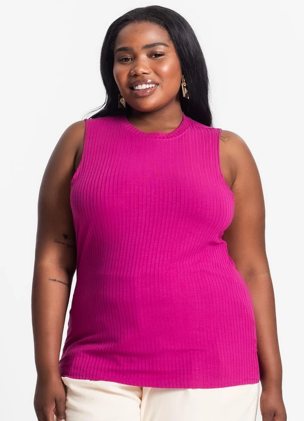 Secret Glam - Regata Plus Size em Ribana Canelada Roxo 4
