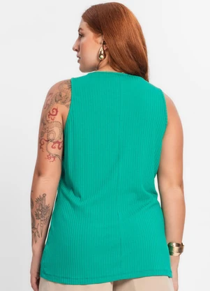 Secret Glam - Regata Plus Size em Ribana Canelada Verde - SECRET GLAM