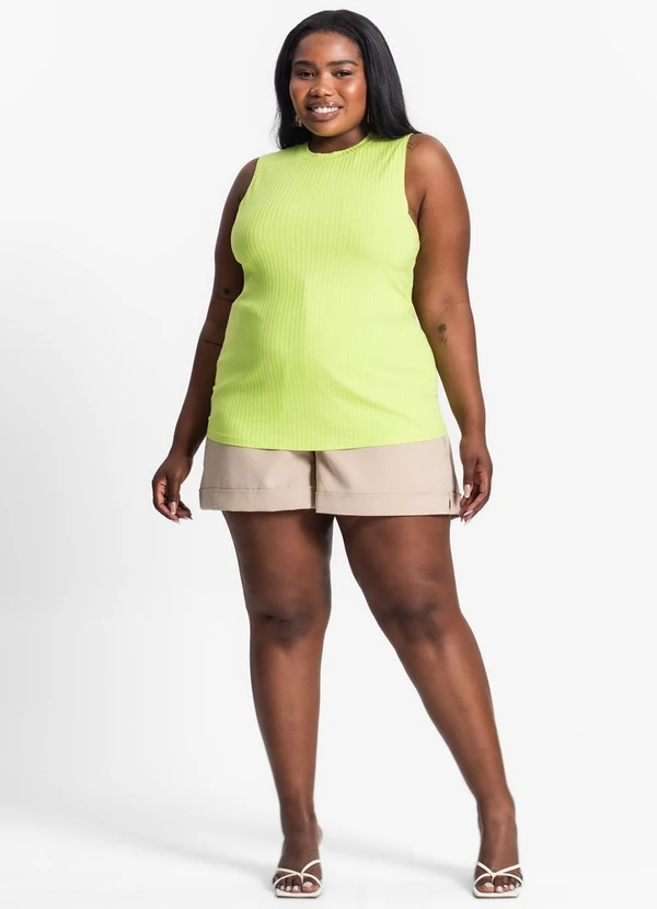 Secret Glam - Regata Plus Size em Ribana Canelada Verde