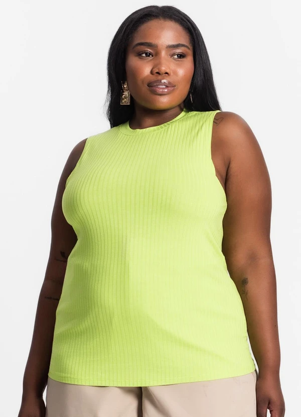 Secret Glam - Regata Plus Size em Ribana Canelada Verde 4