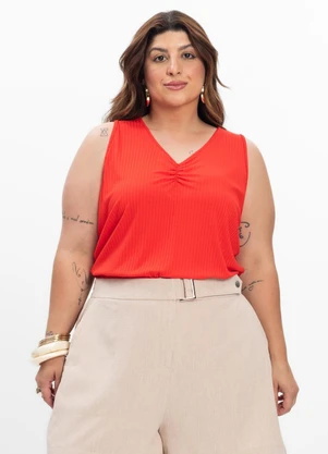 Secret Glam - Regata Plus Size em Ribana Canelada Vermelho - SECRET GLAM