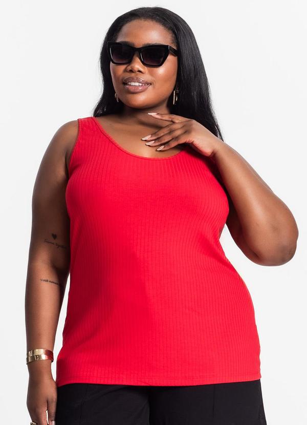 Secret Glam - Regata Plus Size em Ribana Canelada Vermelho 4
