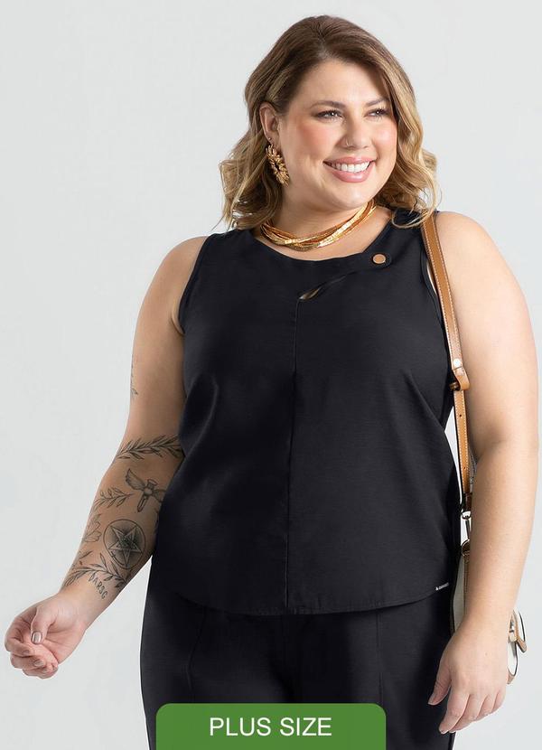 Cativa - Regata Plus Size em Tecido Alfaiataria Preto