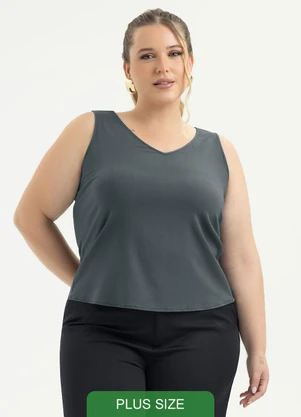 Cativa - Regata Plus Size em Viscose Cinza Escuro - CATIVA