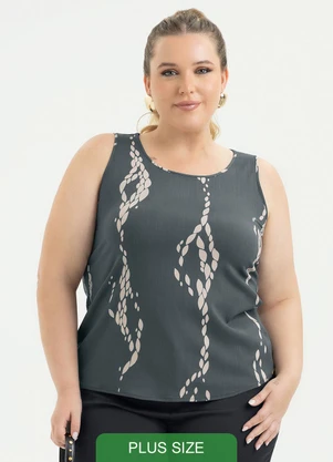 Cativa - Regata Plus Size em Viscose Cinza Escuro - CATIVA