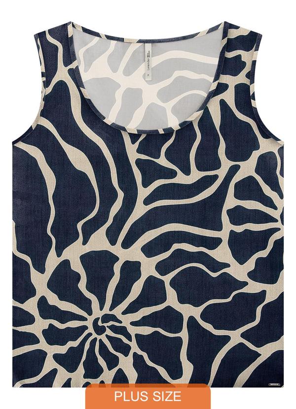 Lunender Mais Mulher - Regata Plus Size em Viscose Estampada Azul