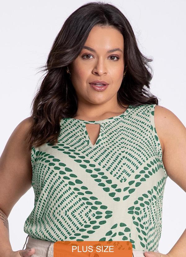 Lunender Mais Mulher - Regata Plus Size em Viscose Estampada Verde