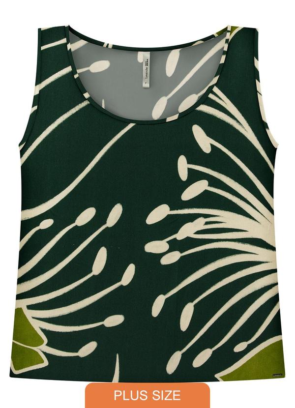 Lunender Mais Mulher - Regata Plus Size em Viscose Estampada Verde