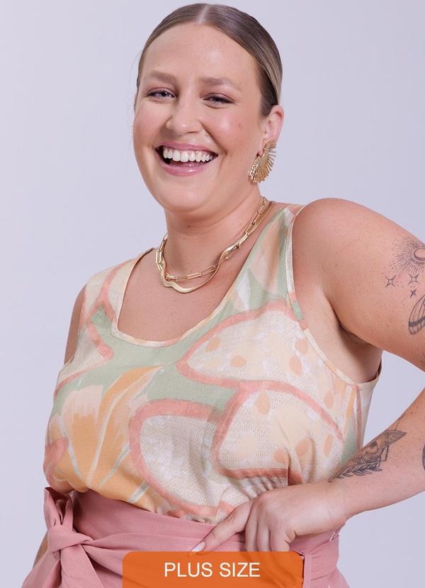Lunender Mais Mulher - Regata Plus Size em Viscose Estampada Verde