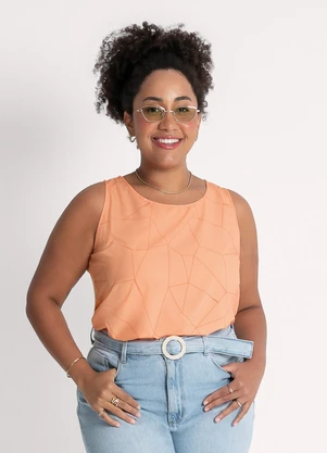 Habana - Regata Plus Size em Viscose Laranja - HABANA