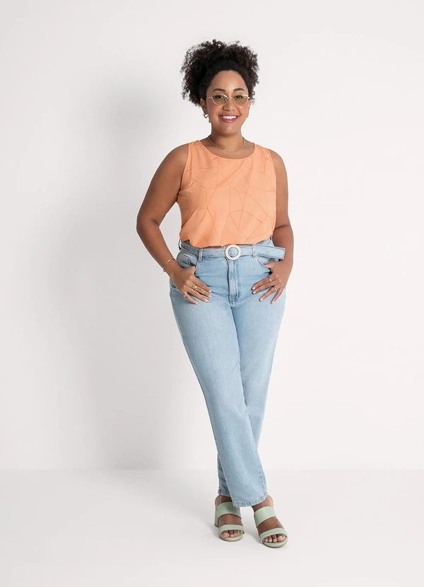 Habana - Regata Plus Size em Viscose  Laranja 4