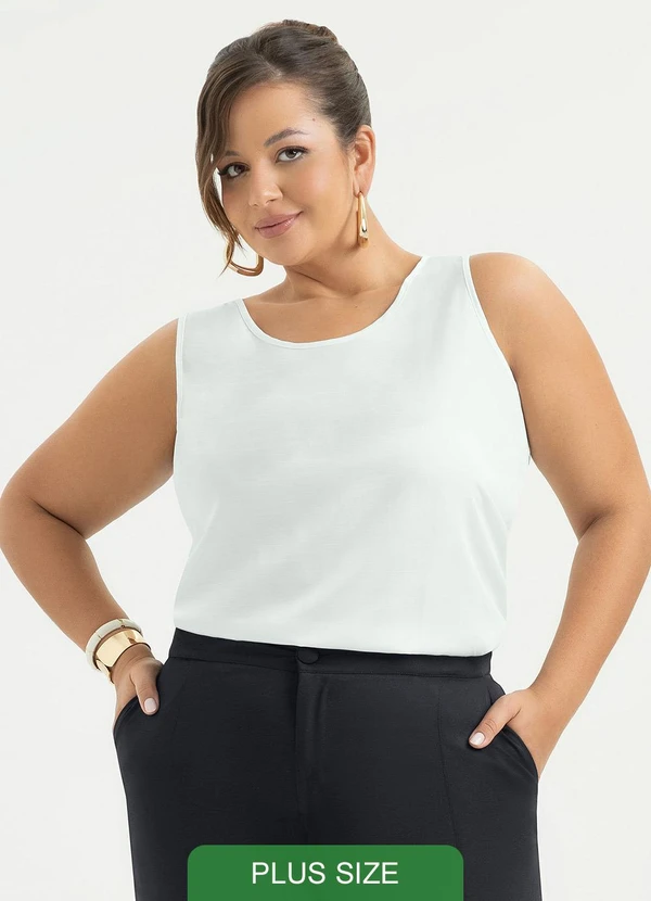 Cativa - Regata Plus Size em Viscose Off White