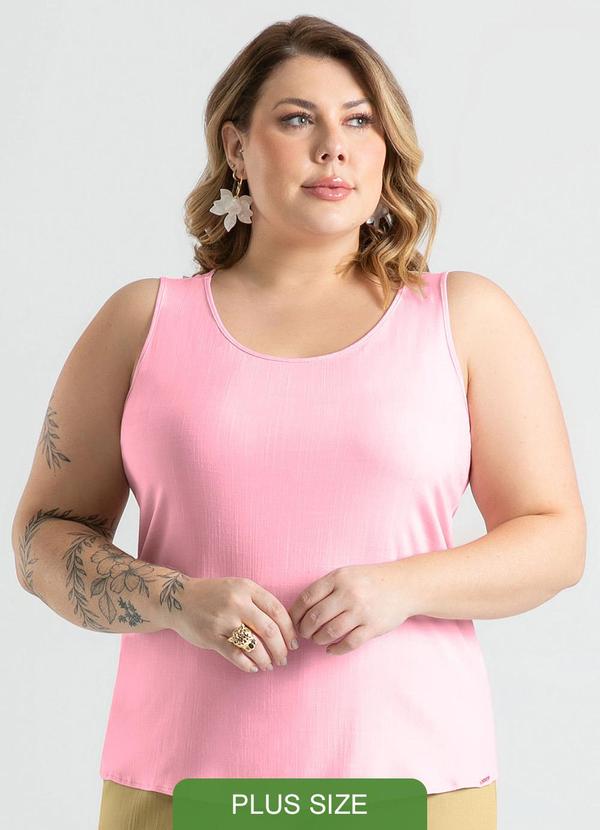 Cativa - Regata Plus Size em Viscose Rosa Claro