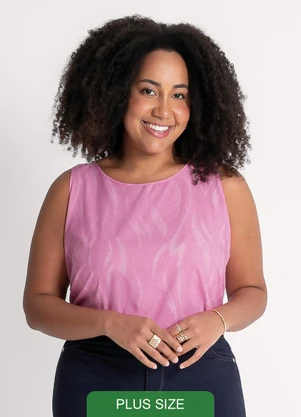 Habana - Regata Plus Size em Viscose  Rosa - HABANA