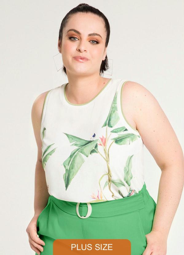 Lunender Mais Mulher - Regata Plus Size Estampada com Retilínea Verde