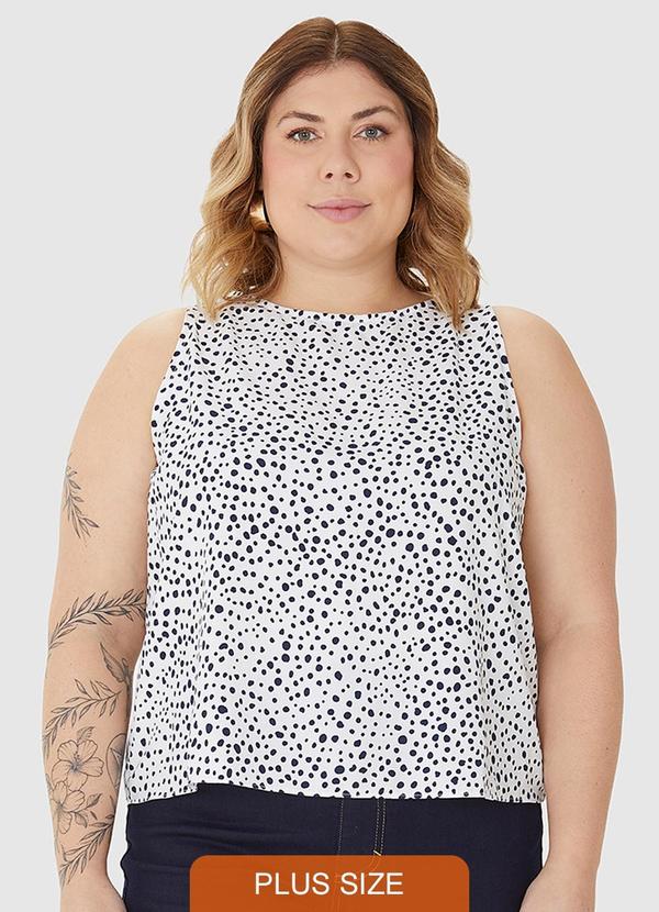 Malwee - Regata Plus Size Estampada em Viscose Branco