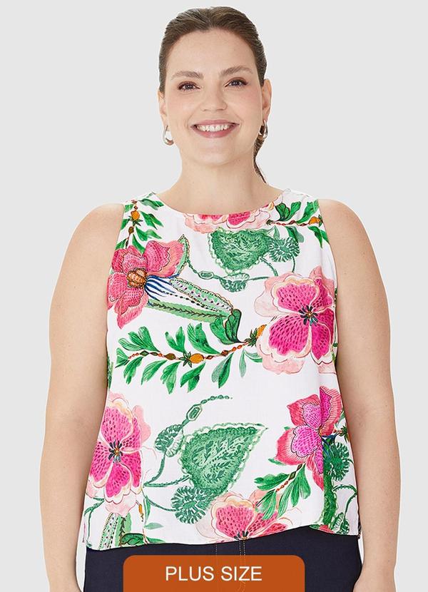 Malwee - Regata Plus Size Estampada em Viscose Off White