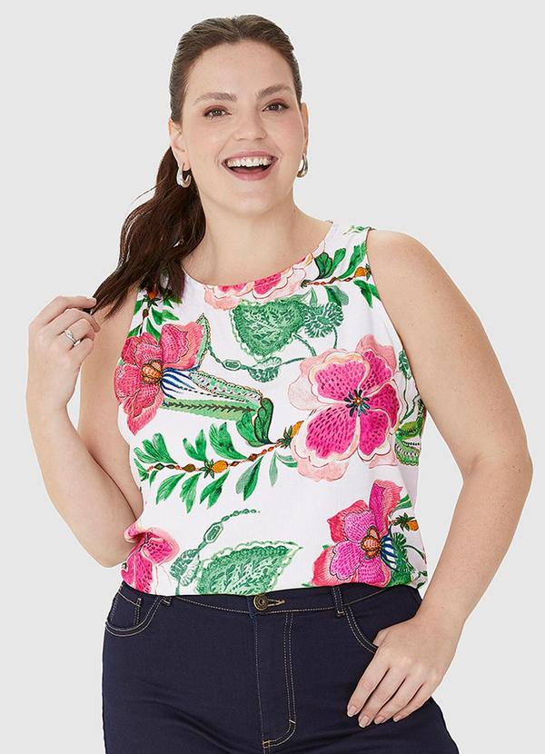 Malwee - Regata Plus Size Estampada em Viscose Off White 4