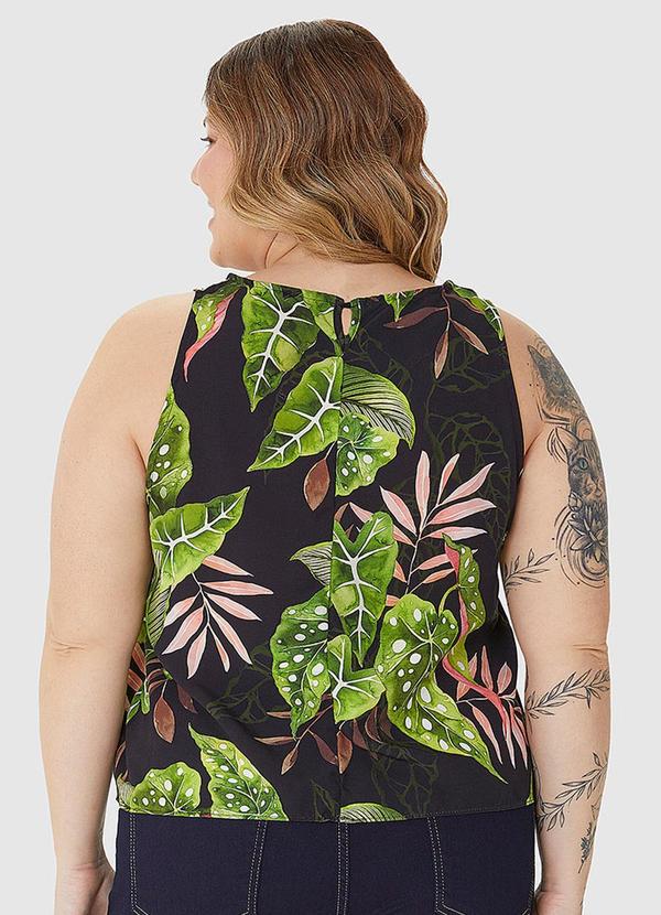 Malwee - Regata Plus Size Estampada em Viscose Preto 3