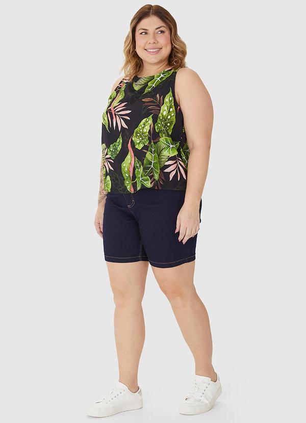 Malwee - Regata Plus Size Estampada em Viscose Preto 2