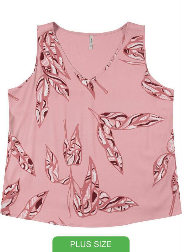 Habana - Regata Plus Size Estampada Rosa
