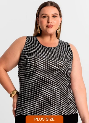 Secret Glam - Regata Plus Size Estampada Preto - SECRET GLAM
