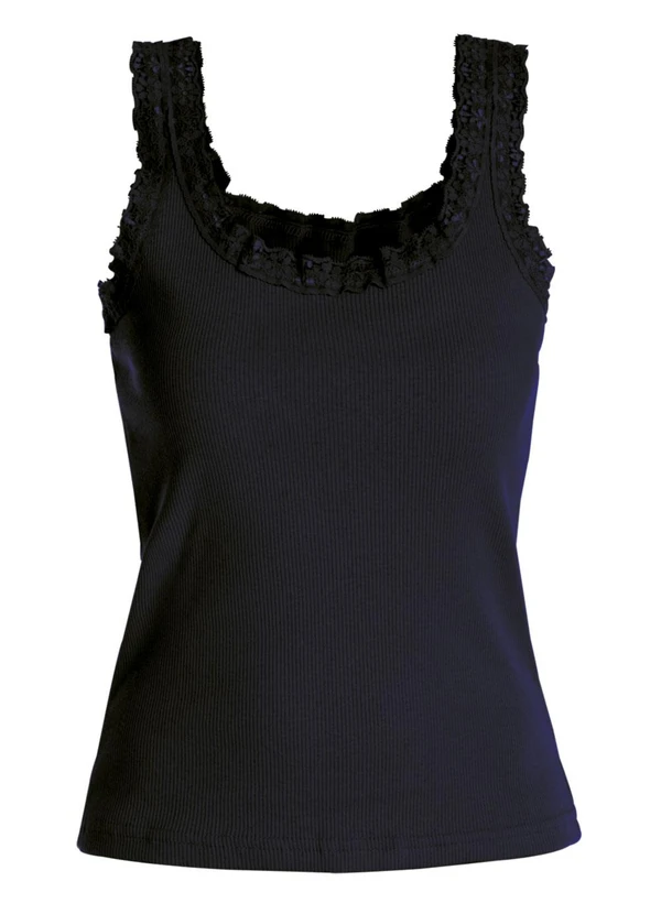 Marguerite - Regata Preta Detalhe Renda Plus Size 5