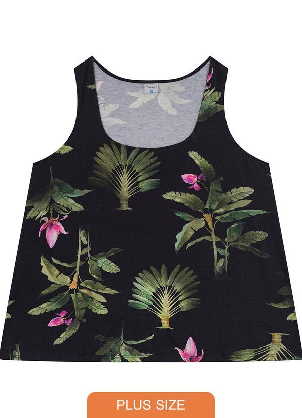 Malwee Plus - Regata Preto Tropical em Viscose