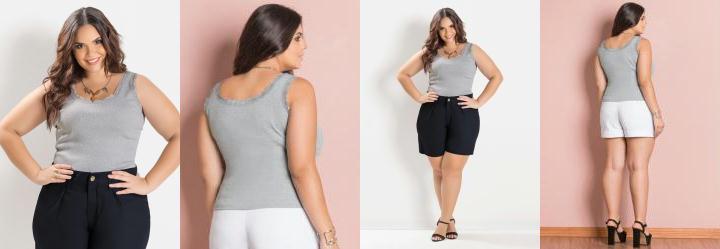 Regata Renda no Decote Mescla Plus Size