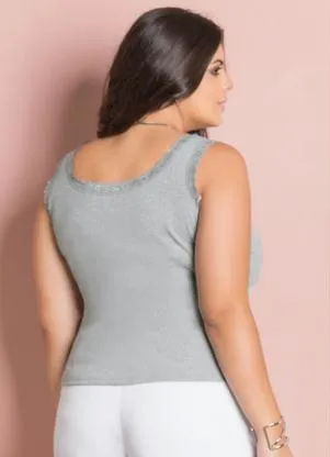 Marguerite - Regata Renda no Decote Mescla Plus Size - MARGUERITE