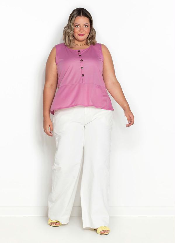 Marguerite - Regata Rosa com Peplum e Botões Plus Size 2