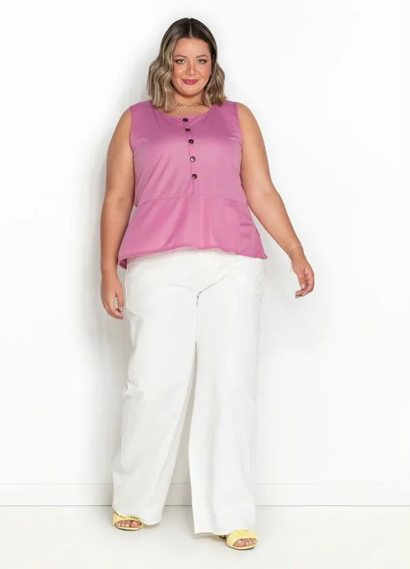 Marguerite - Regata Rosa com Peplum e Botões Plus Size 2