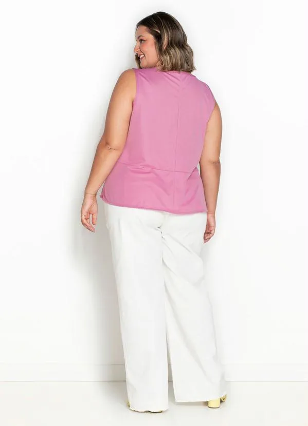 Marguerite - Regata Rosa com Peplum e Botões Plus Size 1