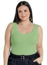 Regata Verde Detalhe Renda Plus Size