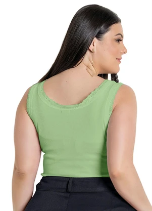 Marguerite - Regata Verde Detalhe Renda Plus Size - MARGUERITE