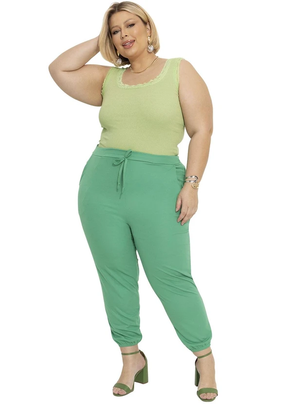 Marguerite - Regata Verde Detalhe Renda Plus Size 6