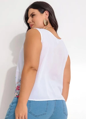 Fakini - Regata em Crepe Flores Branco - FAKINI