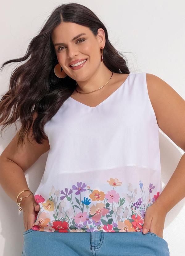 Fakini - Regata em Crepe Flores Branco