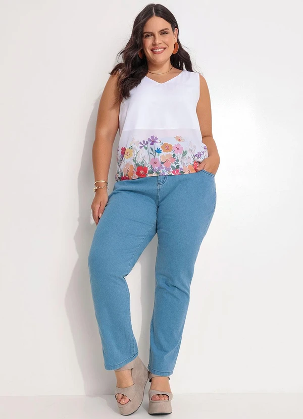 Fakini - Regata em Crepe Flores Branco 3