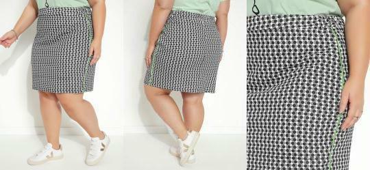 Saia Abstrata Branca com Filete Neon Plus Size