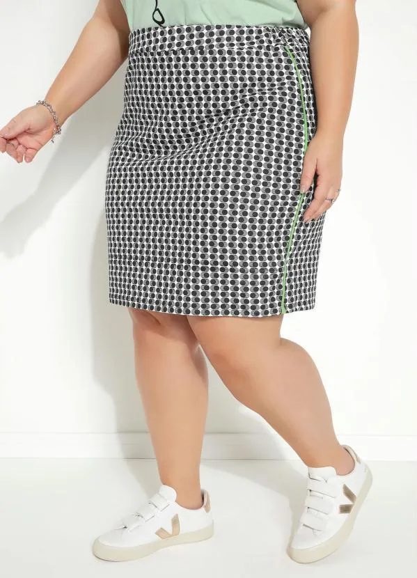 Marguerite - Saia Abstrata Branca com Filete Neon Plus Size