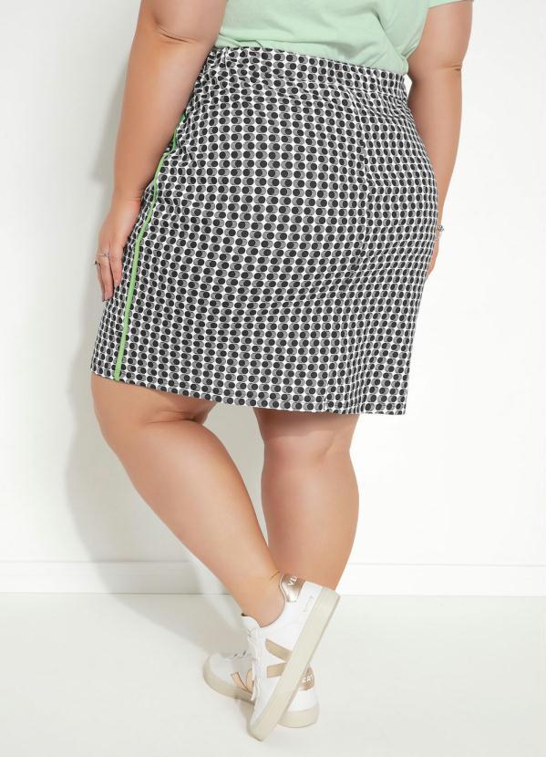 Marguerite - Saia Abstrata Branca com Filete Neon Plus Size 2